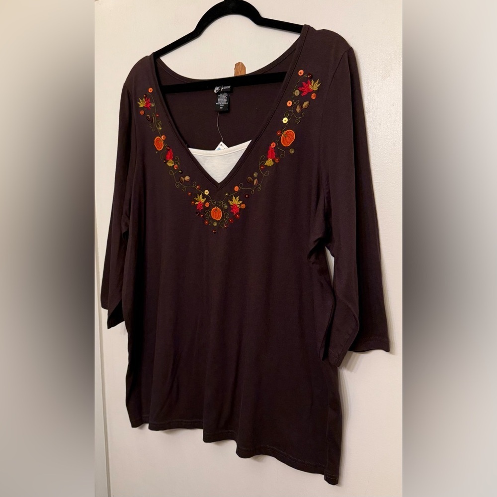 Holiday Editions Chocolate Top with Embroidery - Picture 6 of 9